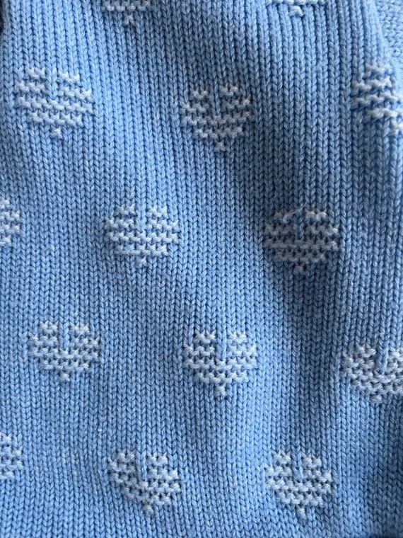 Vintage Blue Knit Sweater with White Hearts Blue … - image 10