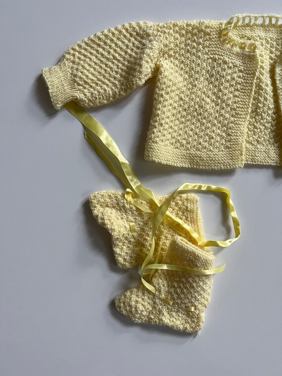 Vintage Yellow Cardigan Baby Sweater Yellow Knit … - image 3