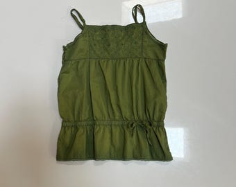 Vintage Green Flowy Y2K Camisole Tank Grass Green All Cotton Gap Vintage Girls Toddler Cami Cotton Lightweight Root Green Natural Girl 6X