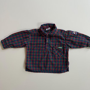 Vintage Osh Kosh Plaid Top Half zbutton zosh Kosh b Gosh Blue Red and Green Plaid Long Sleeve Collared Shirt for Baby Canadian Mountains