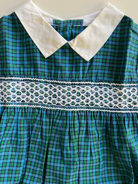 Vintage Plaid Holiday Dress 3T Girl Green and Blu… - image 5