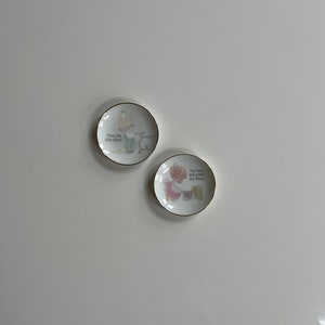 Vintage Precious Moments Mini Porcelain Plates Wall Hangings Set if Two Mother and Baby Easter Gifts Nursery by Enesco 1984 Baby Gifts
