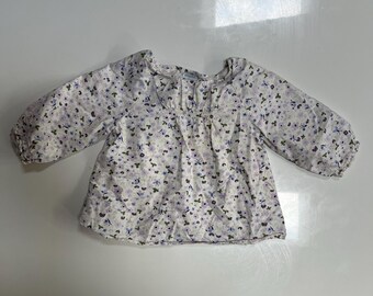 Vintage Baby Girl Gymboree Cotton Floral Blouse Y2K Gymboree Baby 2003 Cream with Pastel Purple Flowers and Butterflies Spring Gymboree Girl