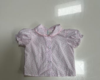 Vintage Pink Polka Dot Blouse Baby Girl Pink and White Button Blouse with Collar Pink Polka Dot Shirt Layering Piece Baby Girl 3 mos