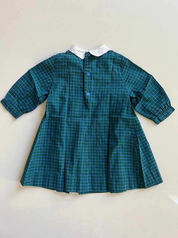 Vintage Plaid Holiday Dress 3T Girl Green and Blu… - image 7