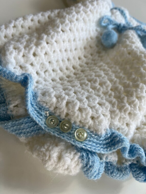 Vintage Handmade Crochet Knit Romper Baby White C… - image 3