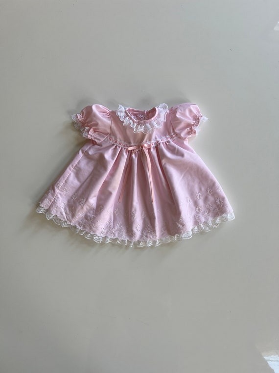 Vintage Pink Baby Dress Classic Baby Girl 80s Baby