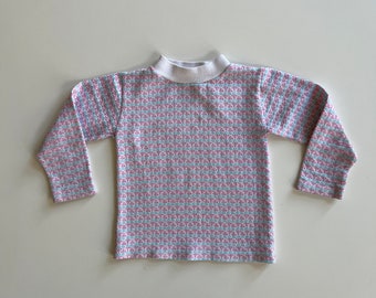 Vintage 80s Knit Long Sleeve Top For Toddler Pink and Blue Floral Knit Waffle Knit Long Sleeve Layering Shirt Toddler Girl Shorts Vintage