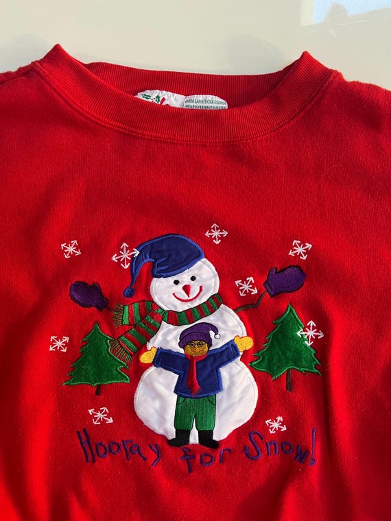 Vintage Red Nutcracker Swratshirt with Snowmen Wo… - image 9