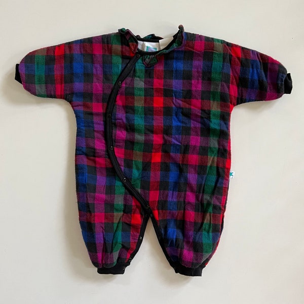 Vintage Snowsuit Baby Jewel Toned Plaid Check Quilted Snow Suit Baby Snow Bunting Winter Baby Royal Warm Show Coverall Winter Baby