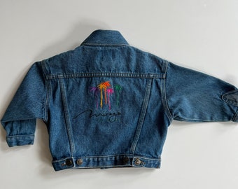 Vintage Denim Jacket with Mirage Las Vegas Embroidery on Back Jacket is  Denim French Toast Light Wash Boxy Fit Toddler Jean Jacket Vegas