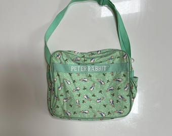 Vintage 90s Peter Rabbit Baby Diaper Bag Vinyl Product from Formula Brand Mint Green Baby Bag Square Shape Green Strap Peter Rabbit Print
