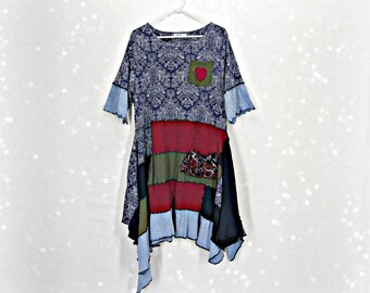 M L Boho Patchwork Shabby Chic Summer Tunic Top Festival T-shirt Dress