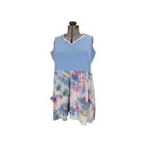 Plus Size 1X Upcycled Powder Blue Bodice Tie Dye Skirt Sleeveless Jersey Knit T Shirt Clothing Size 16 image 1