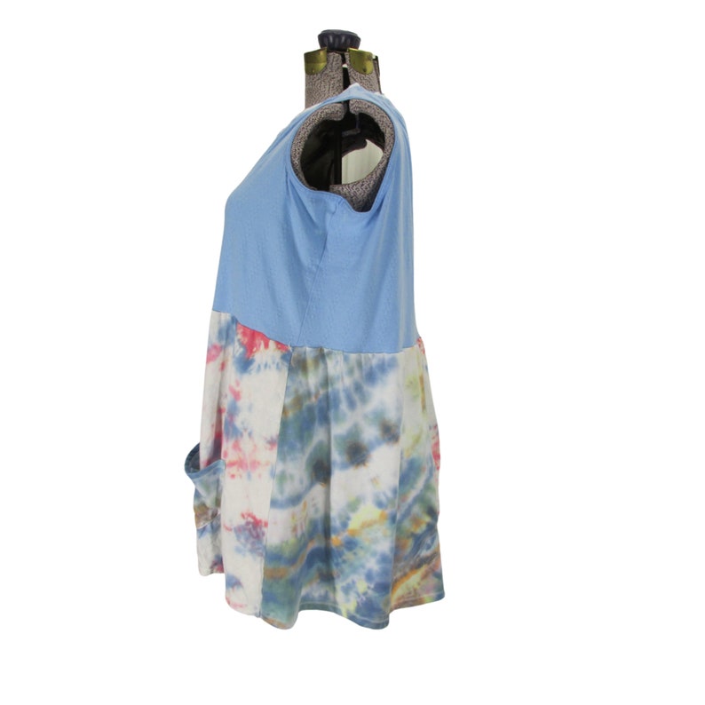 Plus Size 1X Upcycled Powder Blue Bodice Tie Dye Skirt Sleeveless Jersey Knit T Shirt Clothing Size 16 image 3