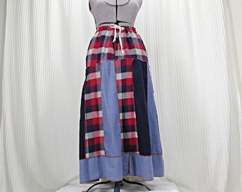 Womens Patchwork Flannel Skirt: Upcycled Medium Clothing