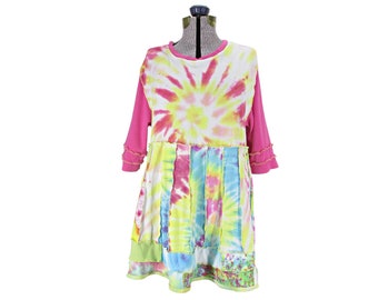 Womens Upcycled Dress, Tie Dye Jersey Knit, Patchwork Clothing, Recycled Boho Festival, Unique Clothing, Eco Friendly, T Shirt Long Tunic