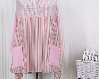 Upcycled Clothing, Womens Tunic, Recycled Woven Shirts, Plaids and Stripes,