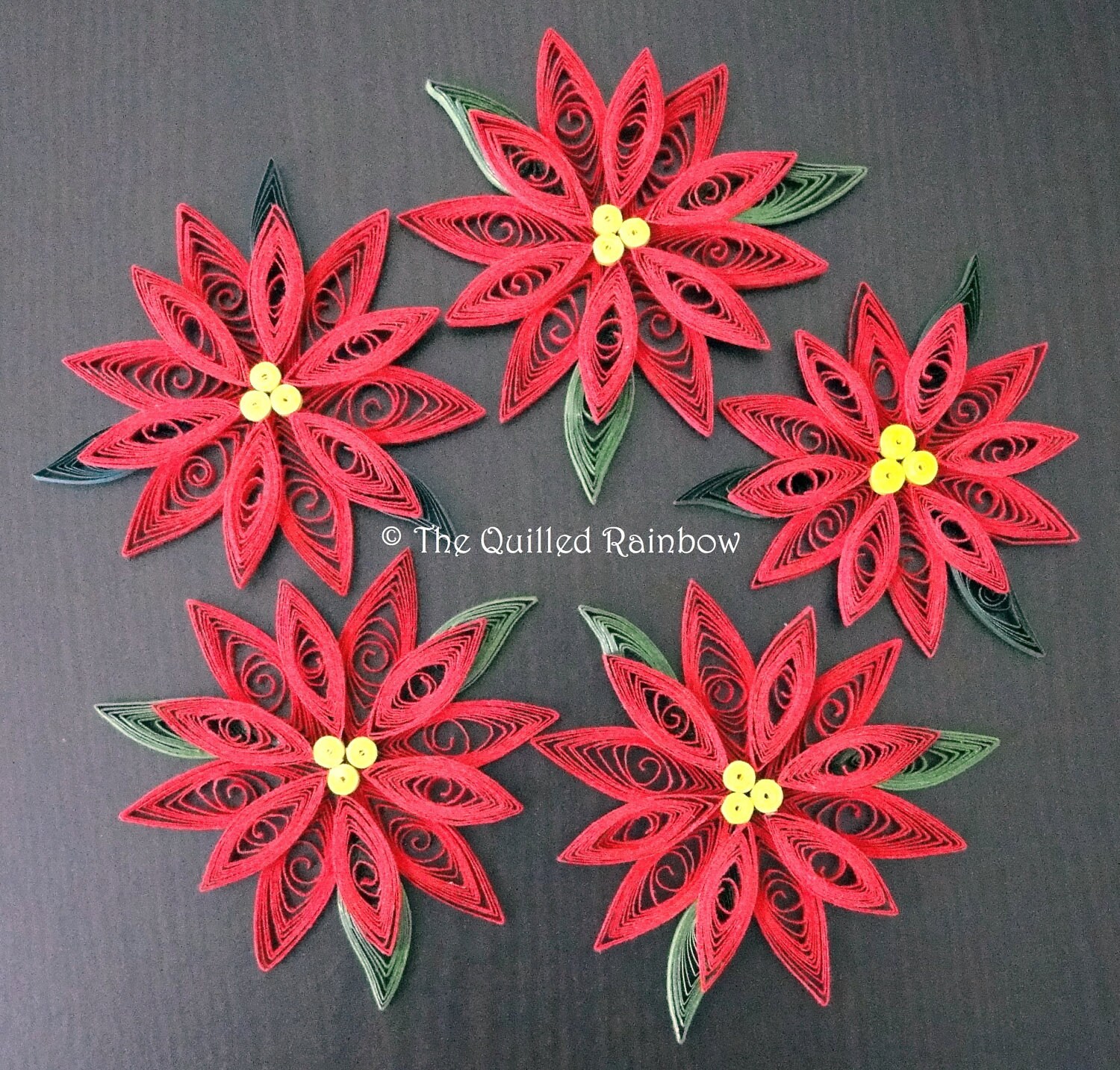 Quilled Poinsettias Set of 5 The Original Quilled Poinsettia | Etsy