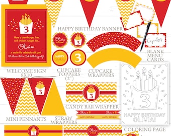 McDonald's Birthday Party Decorations Printable Set - DIY Print - Boy or Girl - First Birthday, 1ST, 2ND, 3RD, Etc. Red Yellow Playplace