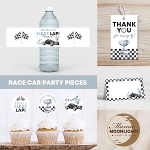 First Birthday Race Car Decorations Printable Set - DIY Print - Digital Download - First Lap - Fast One