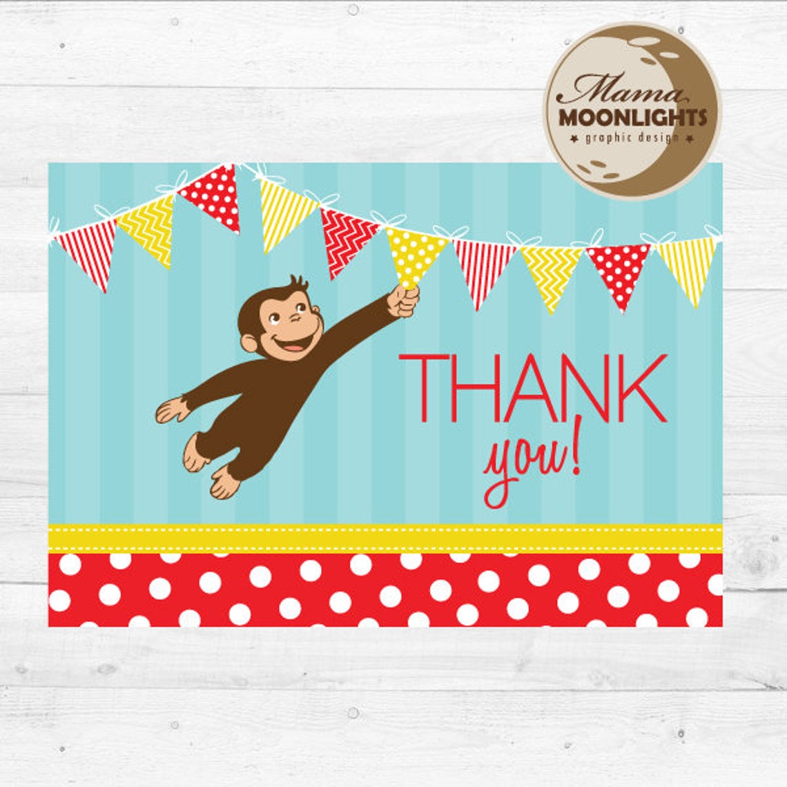 INSTANT DOWNLOAD Thank You Note Curious George Birthday Party | Etsy