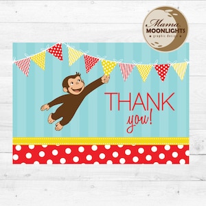 TÉLÉCHARGEMENT IMMÉDIAT Note de remerciement Curious George Birthday Party Mini carte de remerciement imprimable numérique (3,5 x 5 po.)