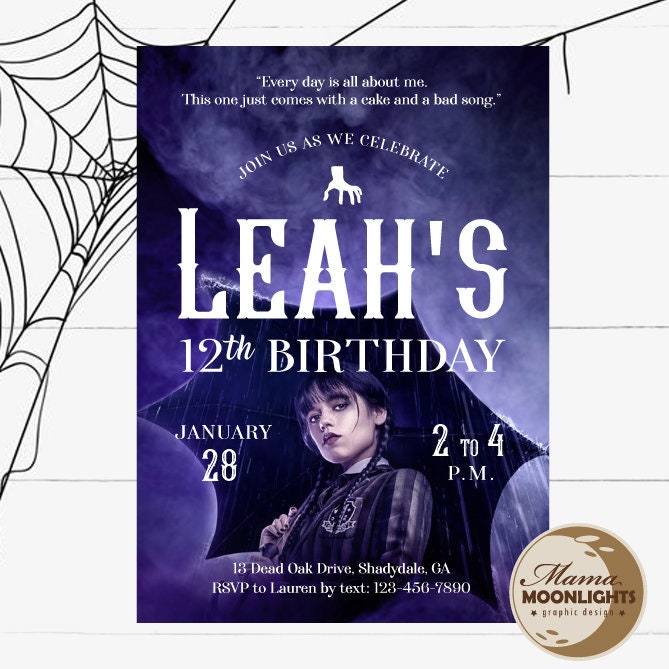 Wednesday Birthday Party Printable Invitation Print Yourself