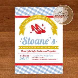 Zauberer von Oz inspirierte Geburtstagsparty Einladung zum Selbermachen - Tolle erste Geburtstagseinladung - Sommer Dots Ribbon Gingham
