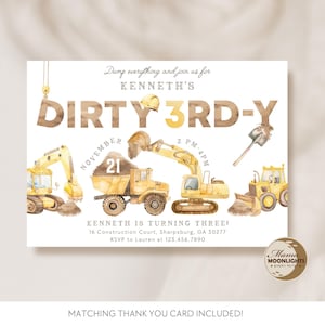 Construction Birthday Invite, Diggin&#39; It,  Building Birthday Party, First Birthday, Second Birthday, Third Birthday, Any Age DIGITAL FILES