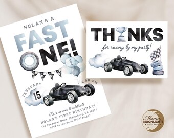 Fast One First Birthday Invite, Race Car Birthday Invitation, First Birthday, First Lap, boy birthday invite, Vintage Car, DIGITAL FILES