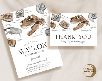 Dinosaur Party Invite, Fossil Birthday Party Invitation, Dino Dig, TRex, Tyrannosaurus Rex, Bones Paleontologist, Educational DIGITAL FILES