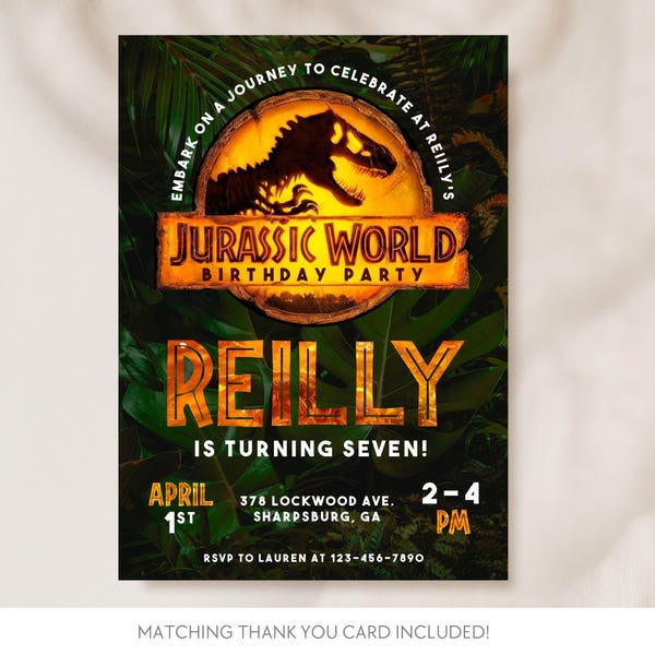 Jurassic World Dinosaur Party Invite, Jurassic Birthday Party Invitation, TRex, Tyrannosaurus Rex, DIGITAL FILES