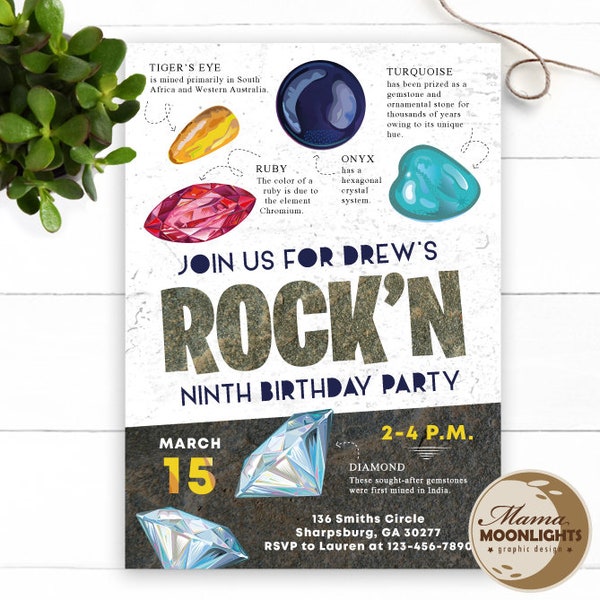 Geology Invitation - Gemstone Invite - Rock Party Invitation - Geology Birthday Invite - Gemologist - Mining Party - STEM - DIY Print