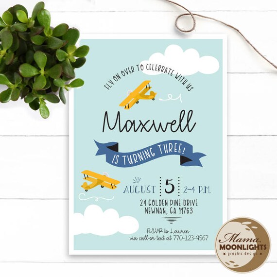 Avion Theme Anniversaire Party Invitation Imprimable Etsy