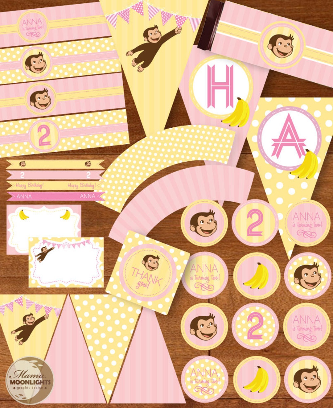 Curious George Birthday Party Printable Package DIY - Monkey Bananas ...