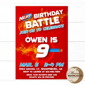 Nerf Birthday Party Printable Invitation - Print Yourself - Nerf Battle Invite