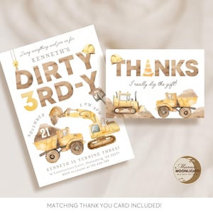Faire-part d'anniversaire de construction, Diggin' It, Construction de fête d'anniversaire, premier anniversaire, deuxième anniversaire, troisième anniversaire, tout âge