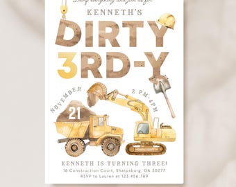Construction Birthday Invite, Diggin' It,  Building Birthday Party, First Birthday, Second Birthday, Third Birthday, Any Age DIGITAL FILES