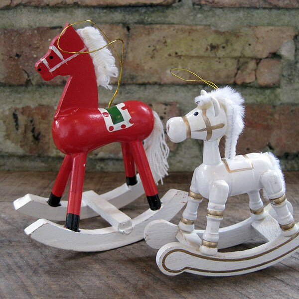 Vintage Holiday Christmas Tree Decoration Ornaments Set of 2 Rocking Horses