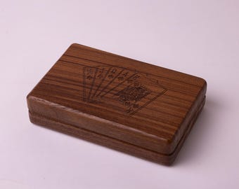 Solid black walnut playing card case, black walnut case with magnetic latch, solid black walnut wood, card set, carrying case, storage box.