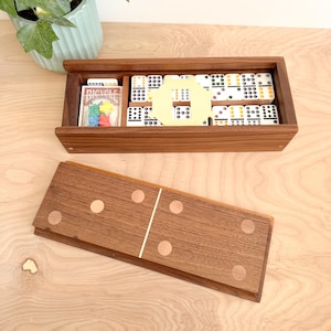Handmade wooden game set, 12 domino box, wooden gift, wedding gift, wooden game set, travel game set, domino game set, double 12 dominoe cs.