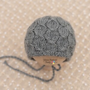 Gray color Alpaca  Knit Newborn Bonnet/ Newborn Bonnet/ Newborn Knit Bonnet/ Photo Prop/ Baby Shower Gift/ Newborn boy Bonnet
