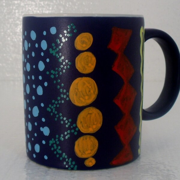 Upcycled Coffee Cup, Multi Colored Hand Painted Mug, OOAK design, Colorful Desk Accessory, Gift for friend