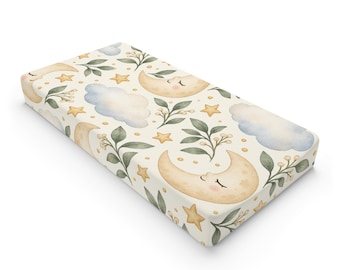 Funda para cambiador de bebé con diseño de luna y estrellas / Habitación infantil con diseño de luna y nubes