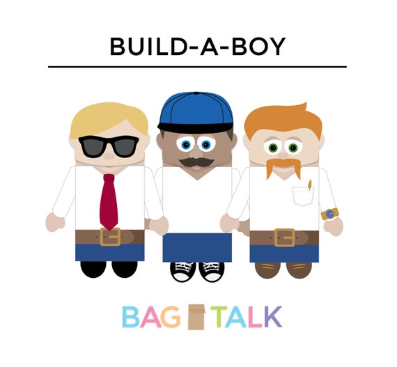 BUILD A BOY Printable Paper Bag Puppet Cut Outs