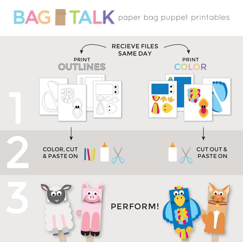PETS Printable Paper Bag Puppet Cut Outs Etsy