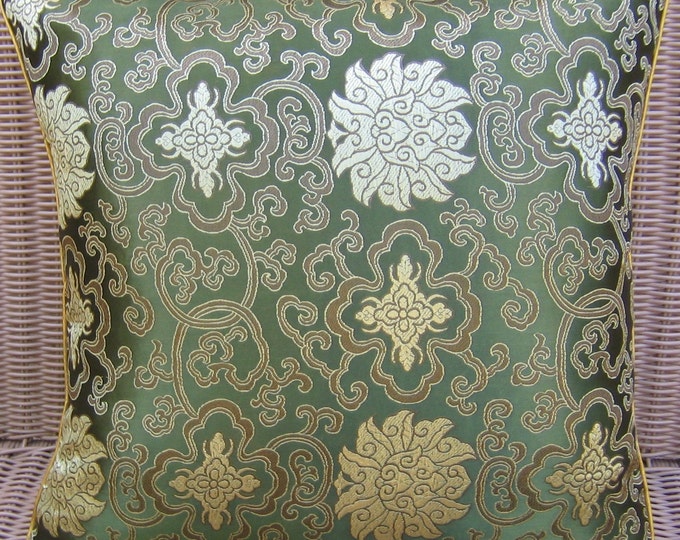 Silk Brocade Pillow Cover Olive Green and Gold Silk Brocade Etsy