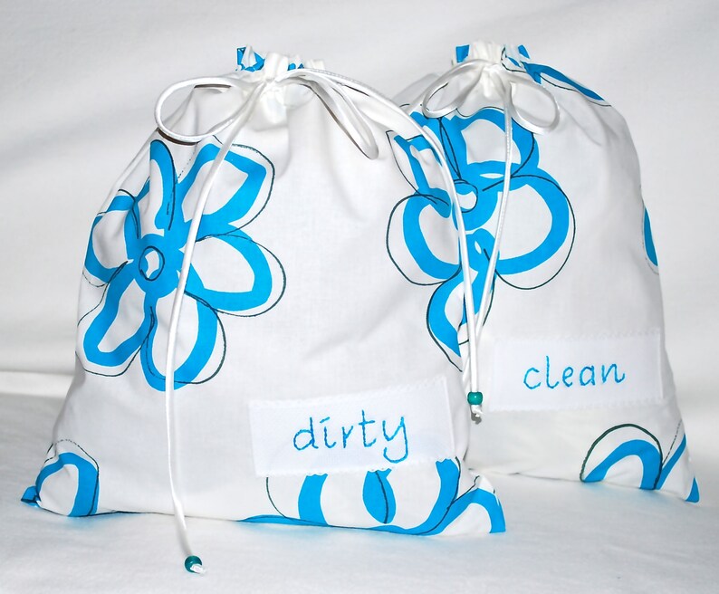 white with blue flowers Travel lingerie bags