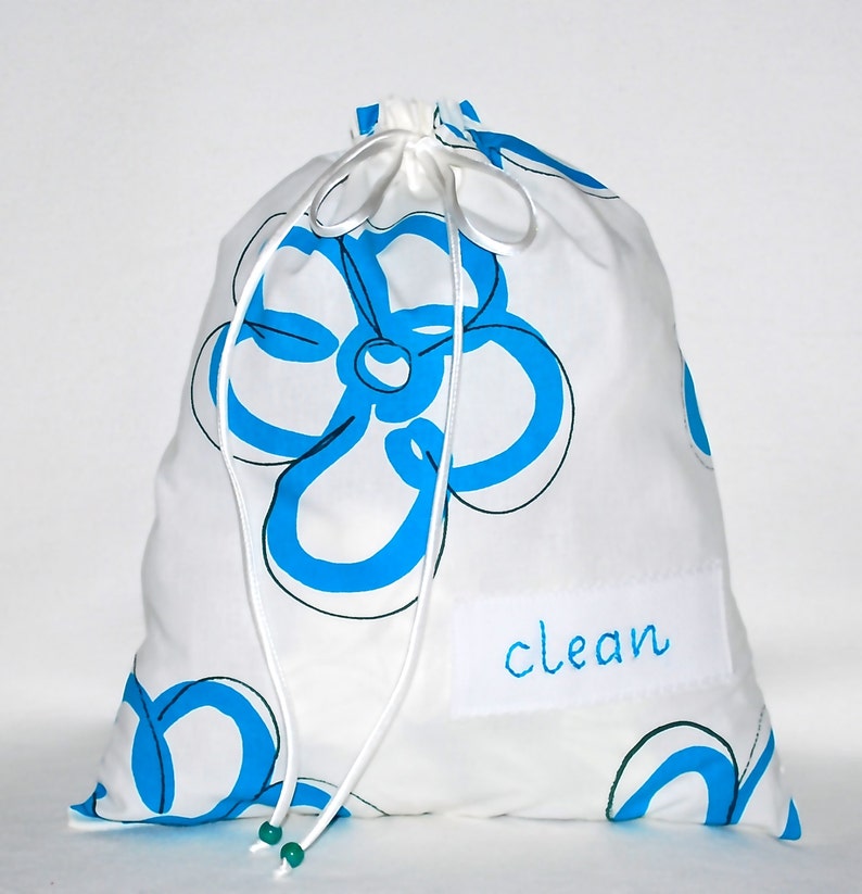 white with blue flowers Travel lingerie bags